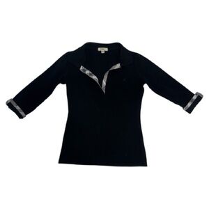 Women's Black Burberry London Cotton Twill Top 3/4 Sleeve size XS